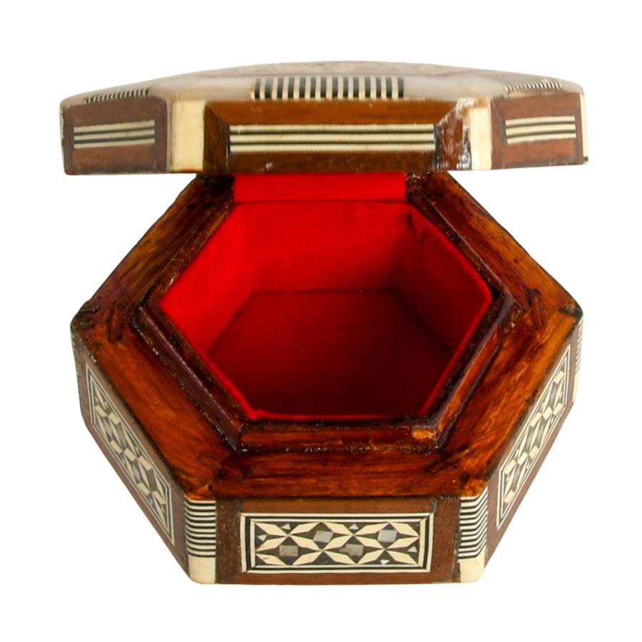 Hand-Crafted Moorish Hexagonal Mother of Pearl Inlaid Jewelry Box-3