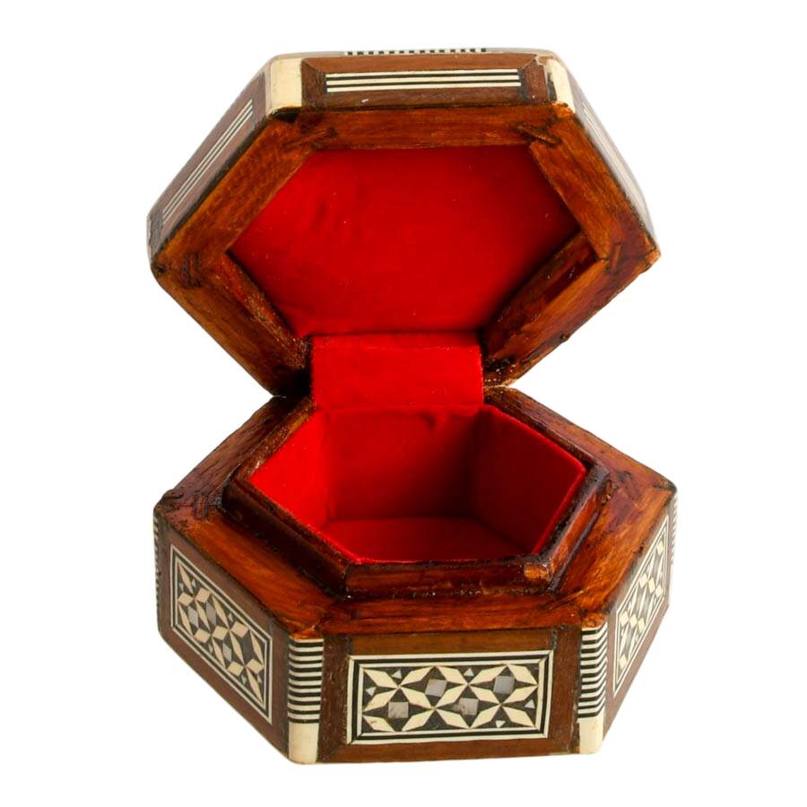 Hand-Crafted Moorish Hexagonal Mother of Pearl Inlaid Jewelry Box-2