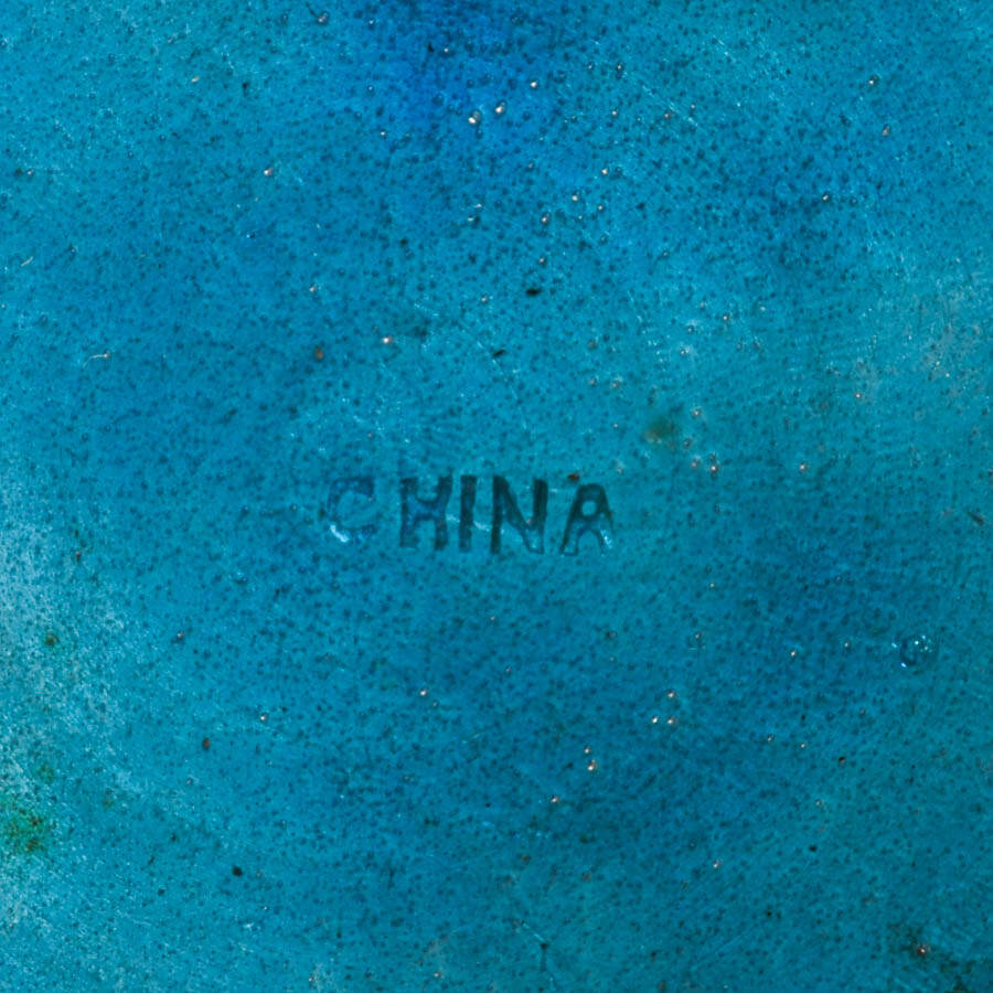 Antique Round Chinese Blue and Teal Enameled Box with Lid-6