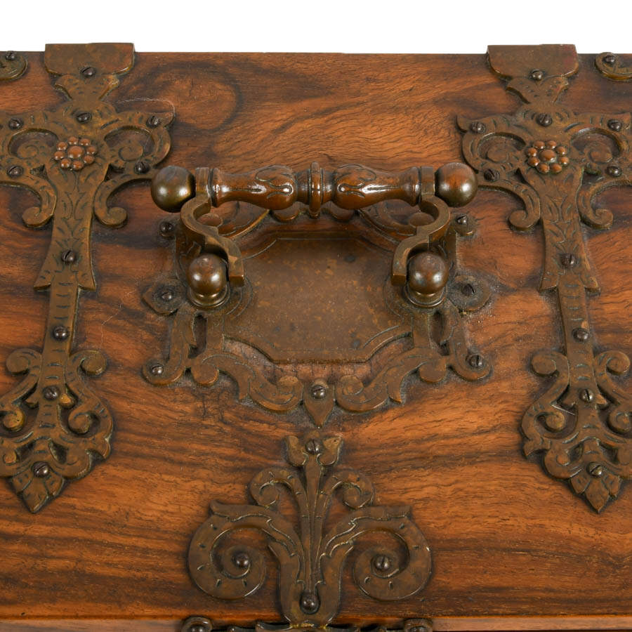 Antique English Walnut Jewelry Box with Ornate Brass Trim-2