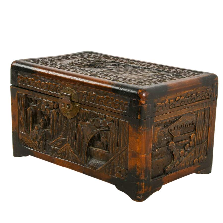 Small Scenic Hand-Carved Chinese Camphor Wood Trunk-2