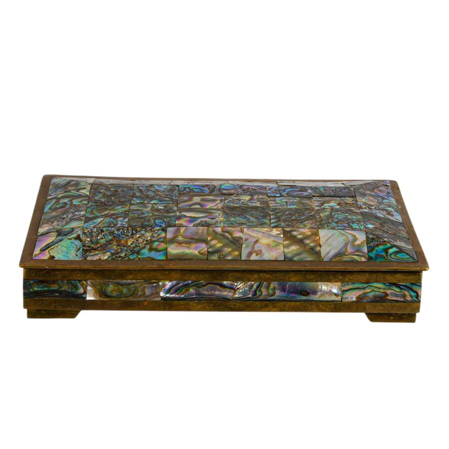 Handcrafted Mexican Mixed Metal Inlaid Abalone Shell Desk Box-1