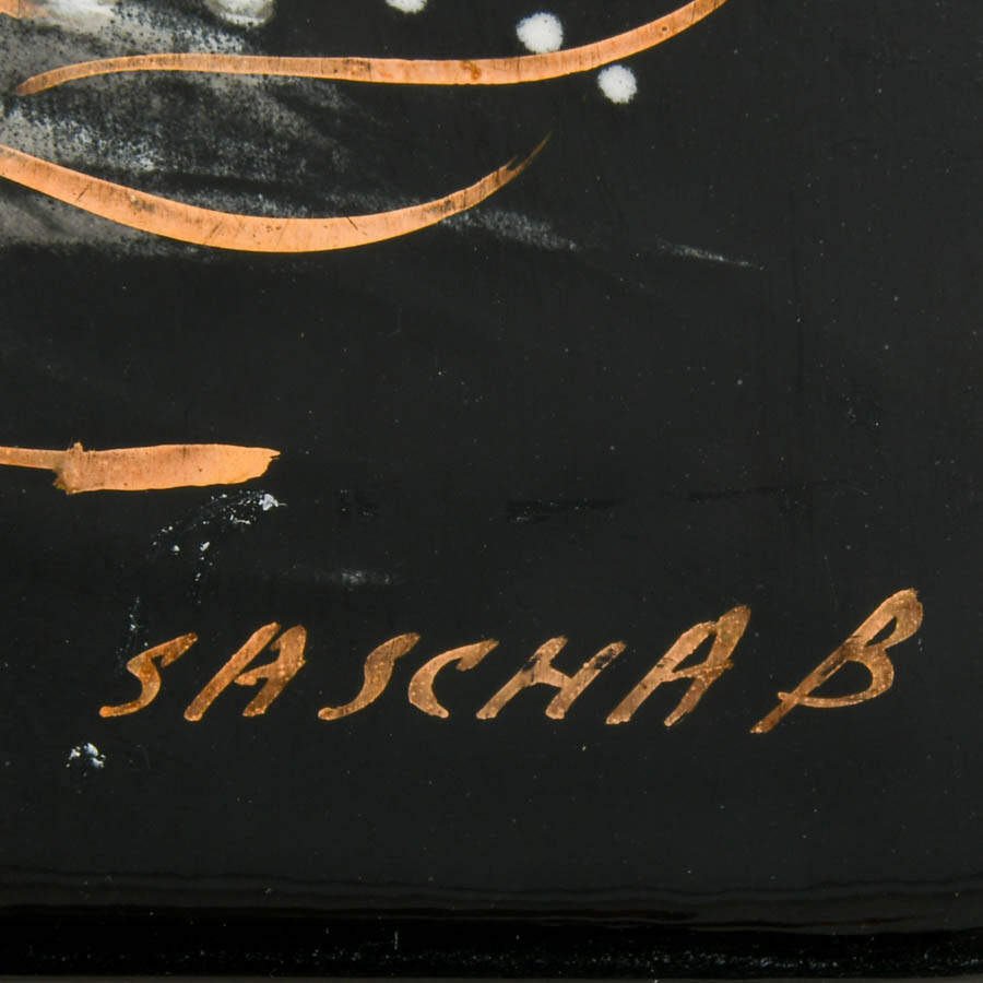 Sascha Brastoff Mid-Century Modern Black and White Floral Ceramic Box-8