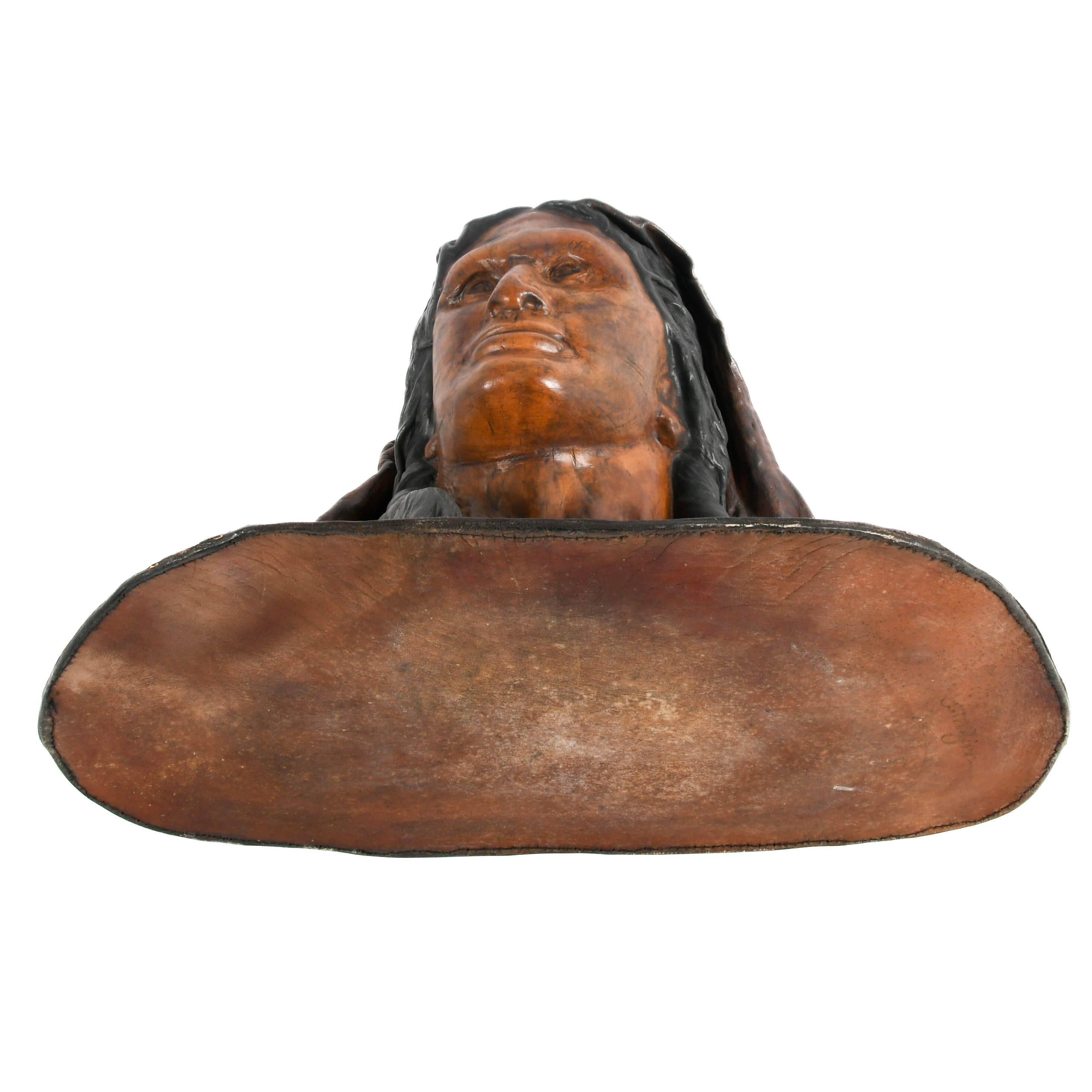 Signed L.M. Zinn Leather Native American Bust-7