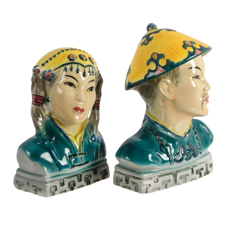 Pair of Mid-Century Goldscheider Hand-Painted Porcelain Japanese Busts-5