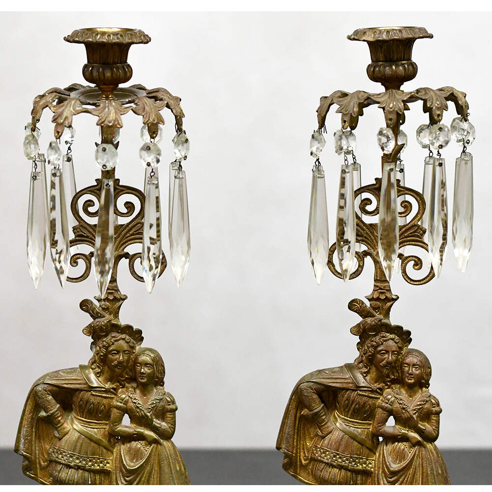Victorian Girandole Romeo and Juliet Cut Prism Candlesticks-4
