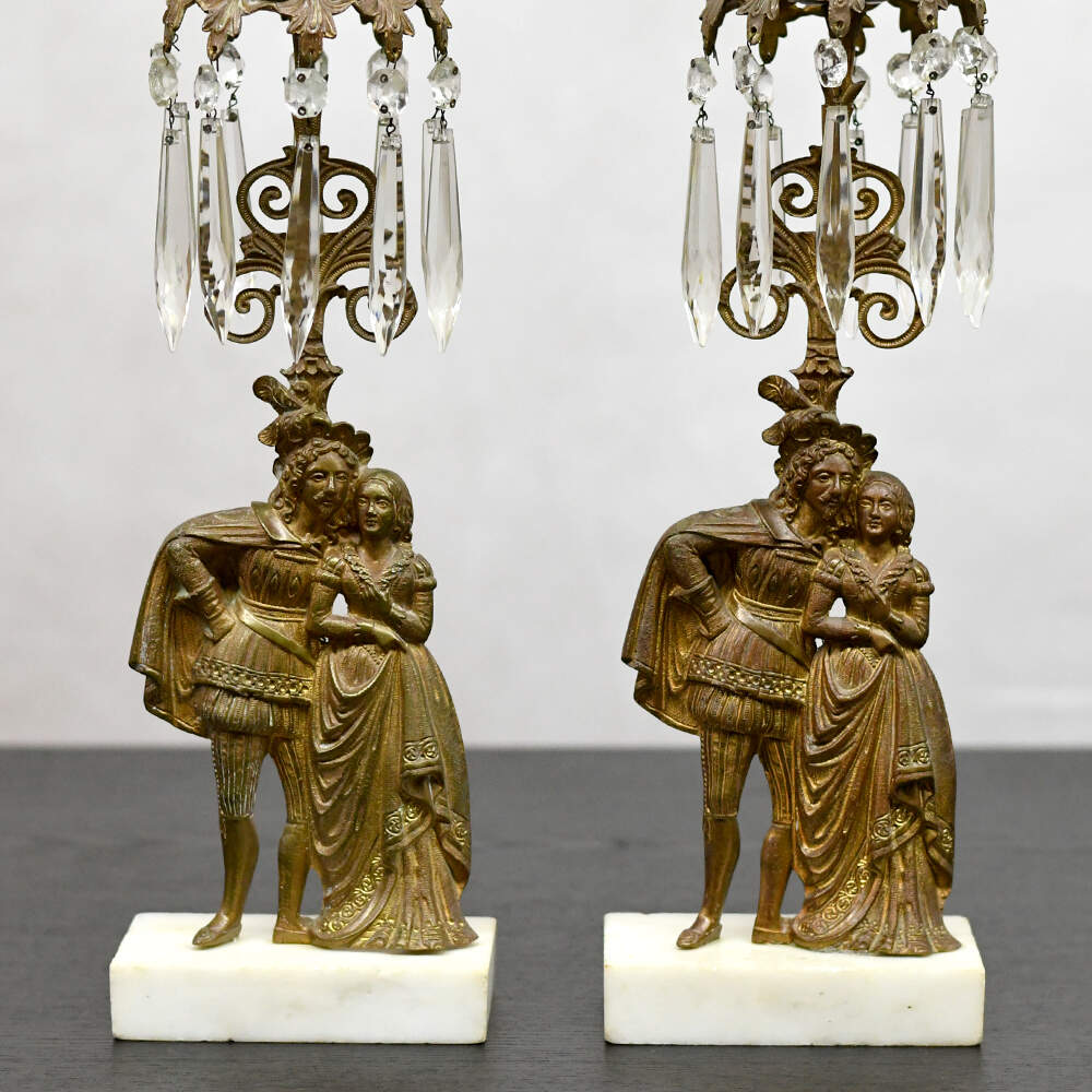 Victorian Girandole Romeo and Juliet Cut Prism Candlesticks-3