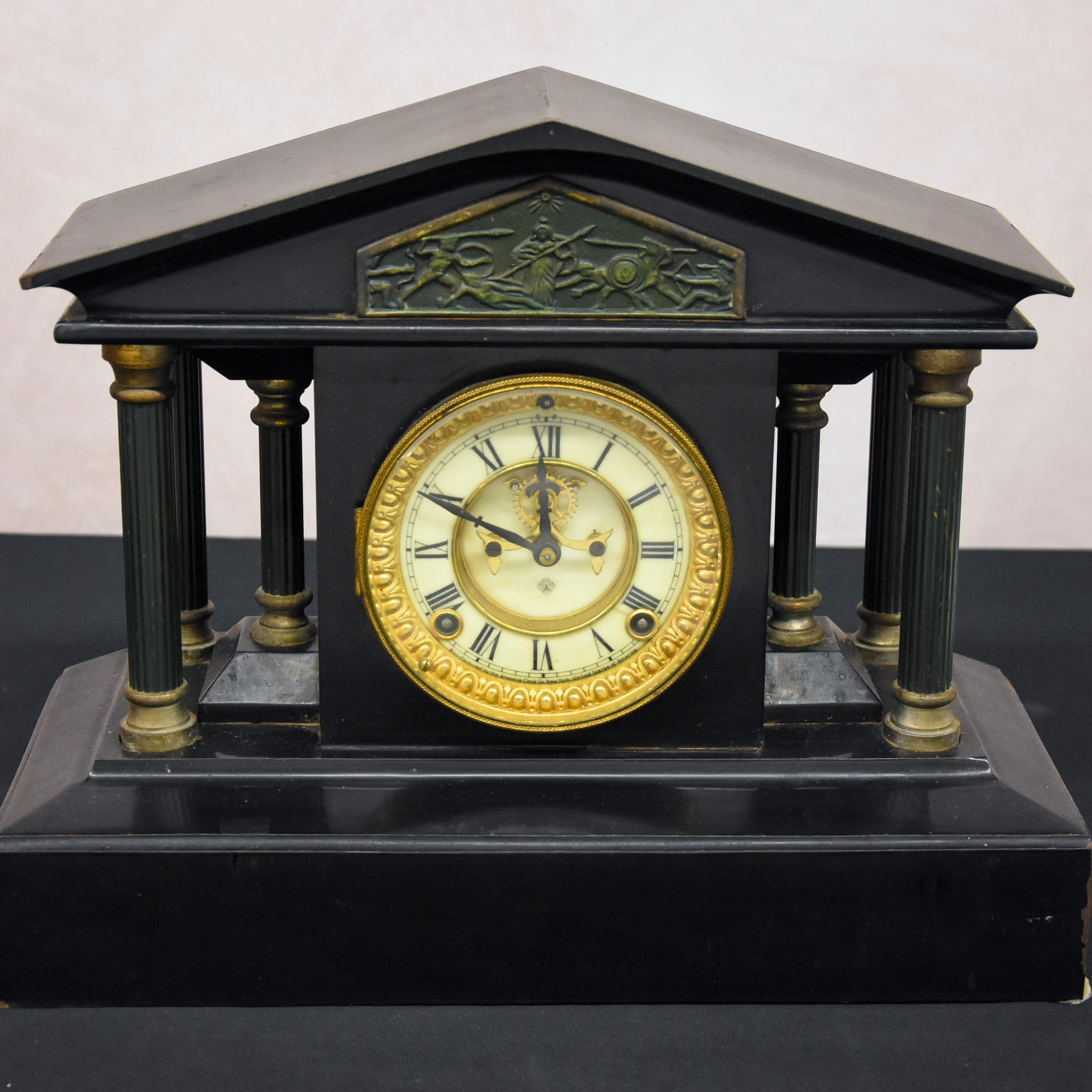 Antique Victorian Mantel Clock with Greek Motifs-1