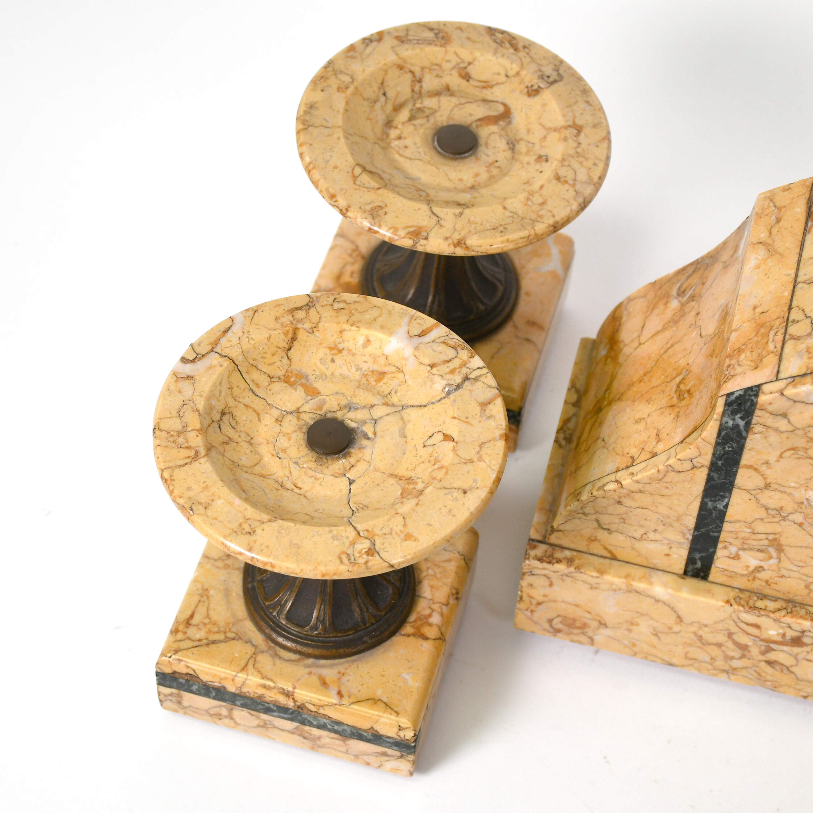 Antique Art Deco German Duovox Marble Clock and Garnitures Set-8