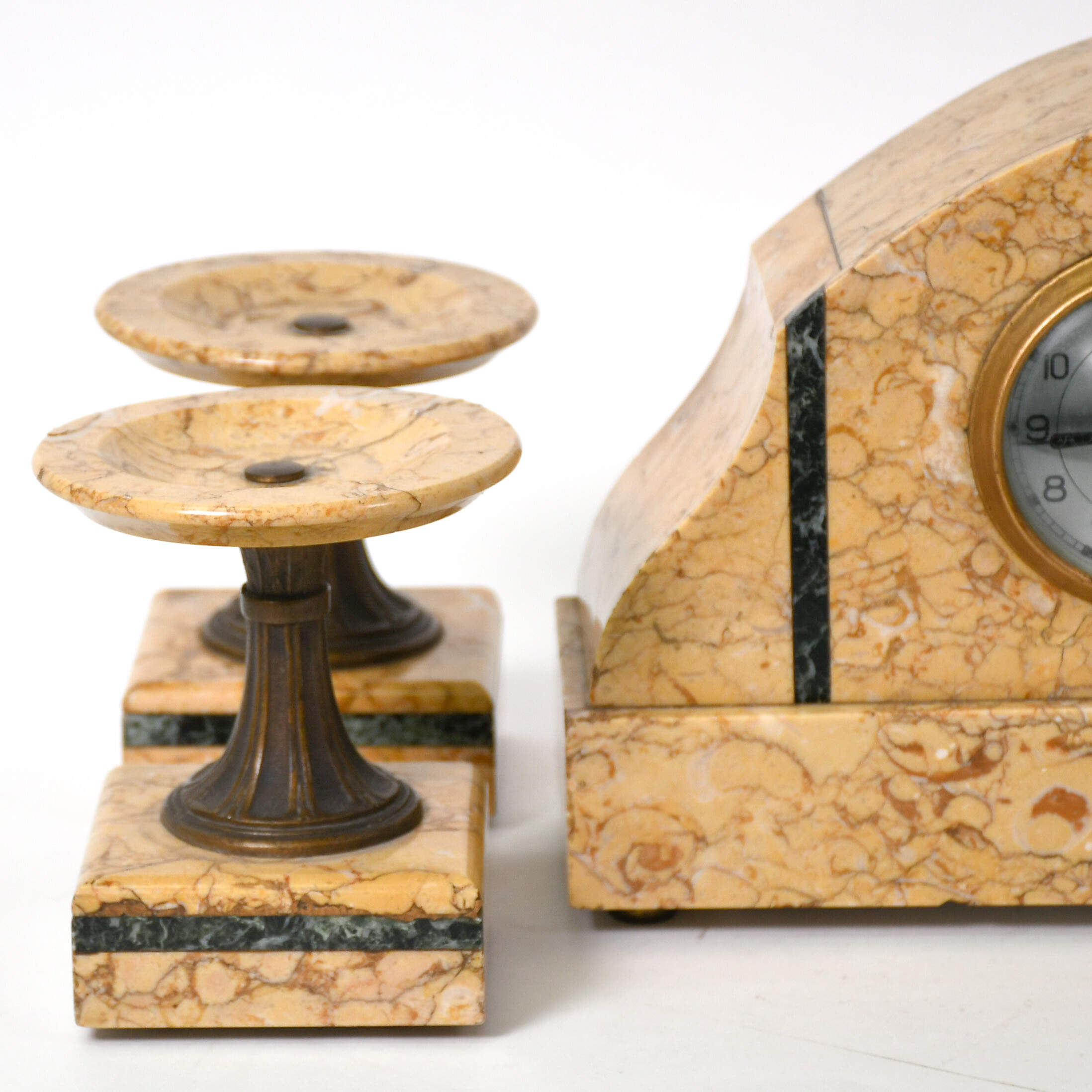 Antique Art Deco German Duovox Marble Clock and Garnitures Set-7