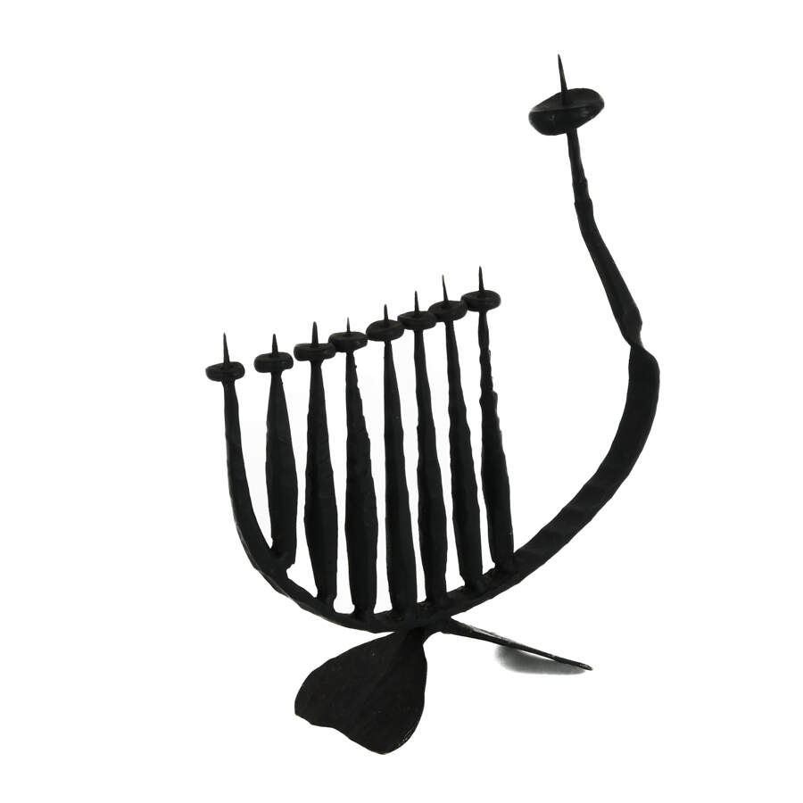David Palombo Brutalist Hand-Forged Iron Menorah-4