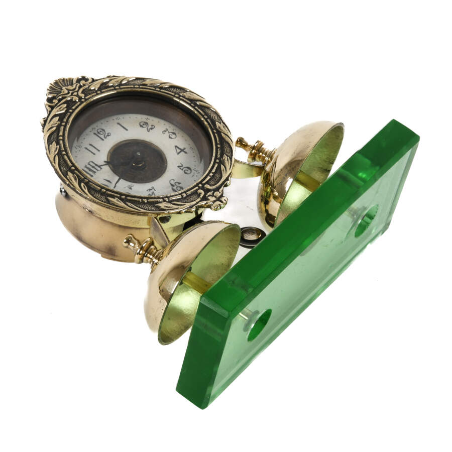 Art Nouveau Two Bell Alarm Clock on Green Clear Base-7