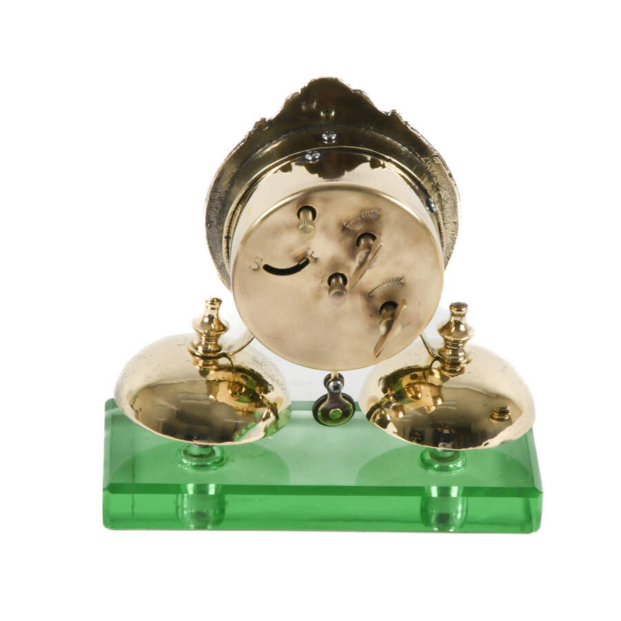 Art Nouveau Two Bell Alarm Clock on Green Clear Base-3