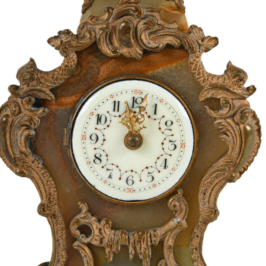 Antique Miniature French Onyx Mantel Clock with Cherub Finial-6