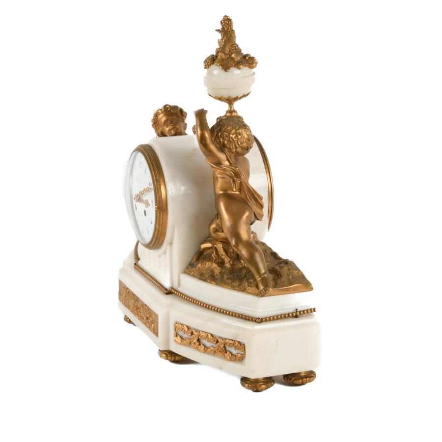 Antique Gilded Bronze and Marble Mantel Clock-8