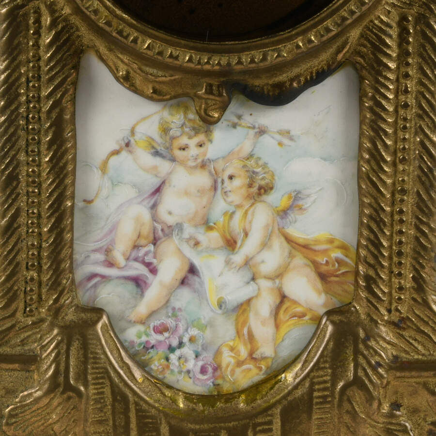 Antique Italian Brass and Porcelain Cherub Clock Case-6