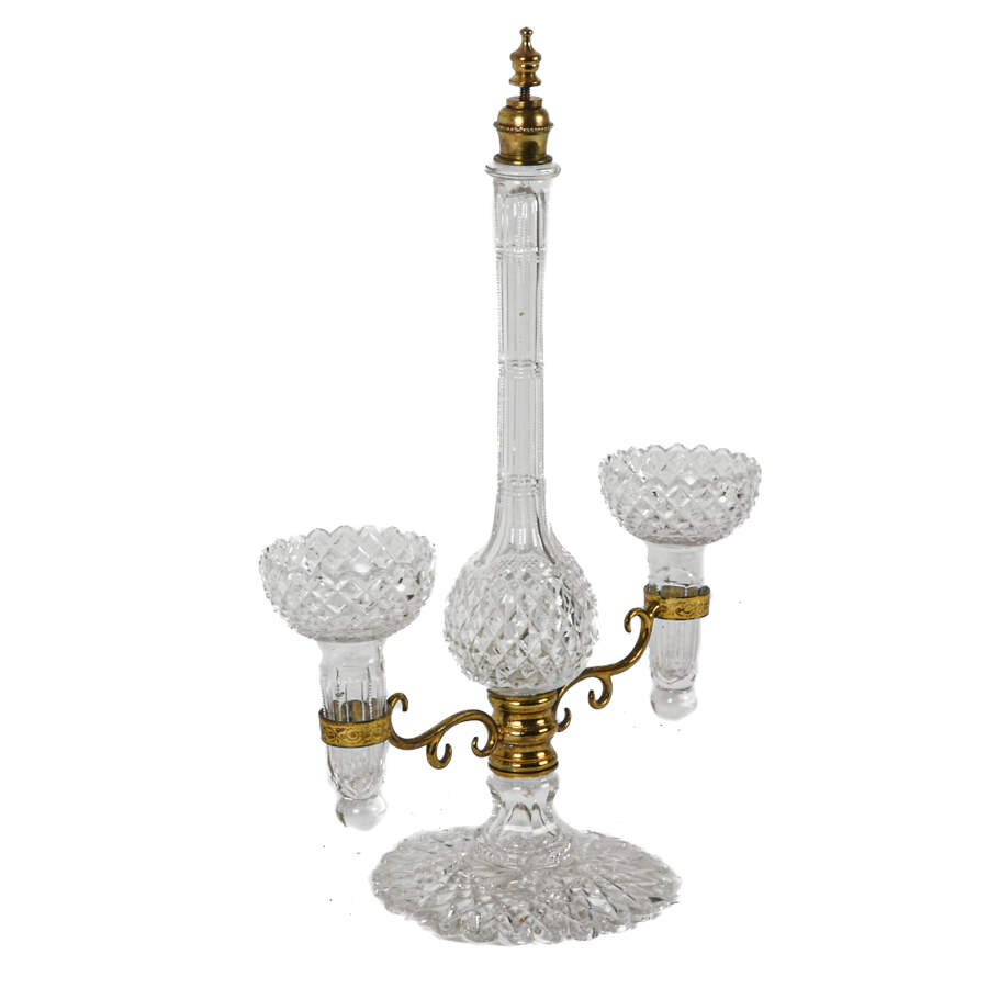 Antique Cut Glass and Gold Tone Metal Candelabra-8