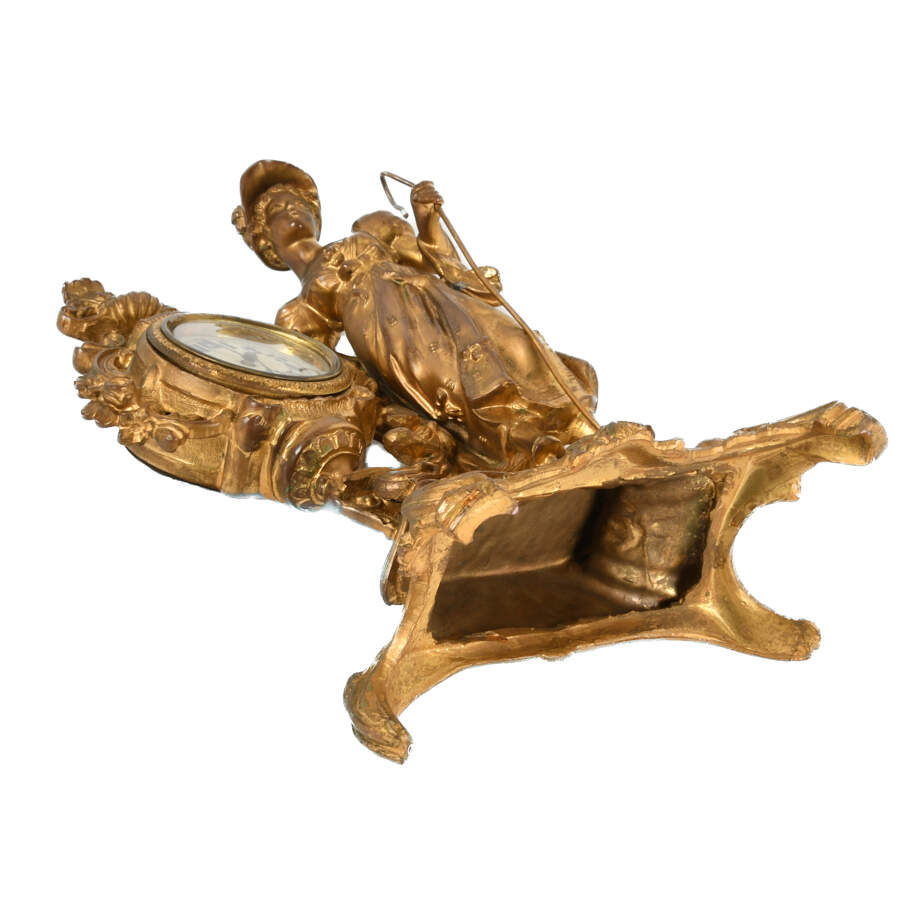 Pastoral Shepherdess Gilt Spelter Mantel Clock-7