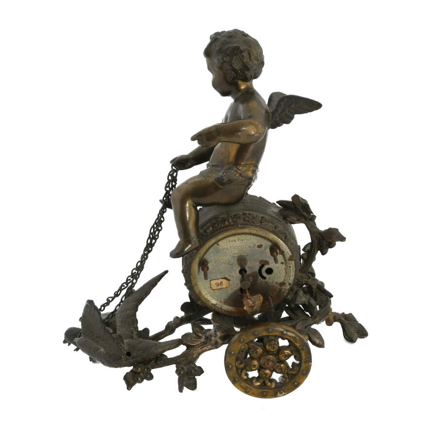 Louis Pierlot Bronze Chariot Shape Clock-4