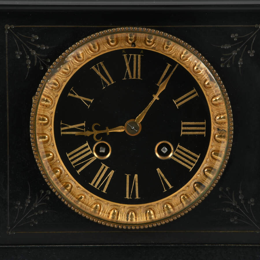 Victorian Black Slate Mantel Clock-6