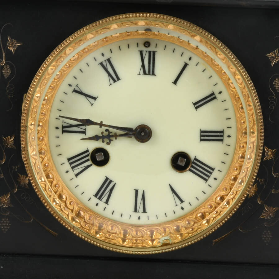 Antique 19th Century Flat Top Slate Mantel Clock-5