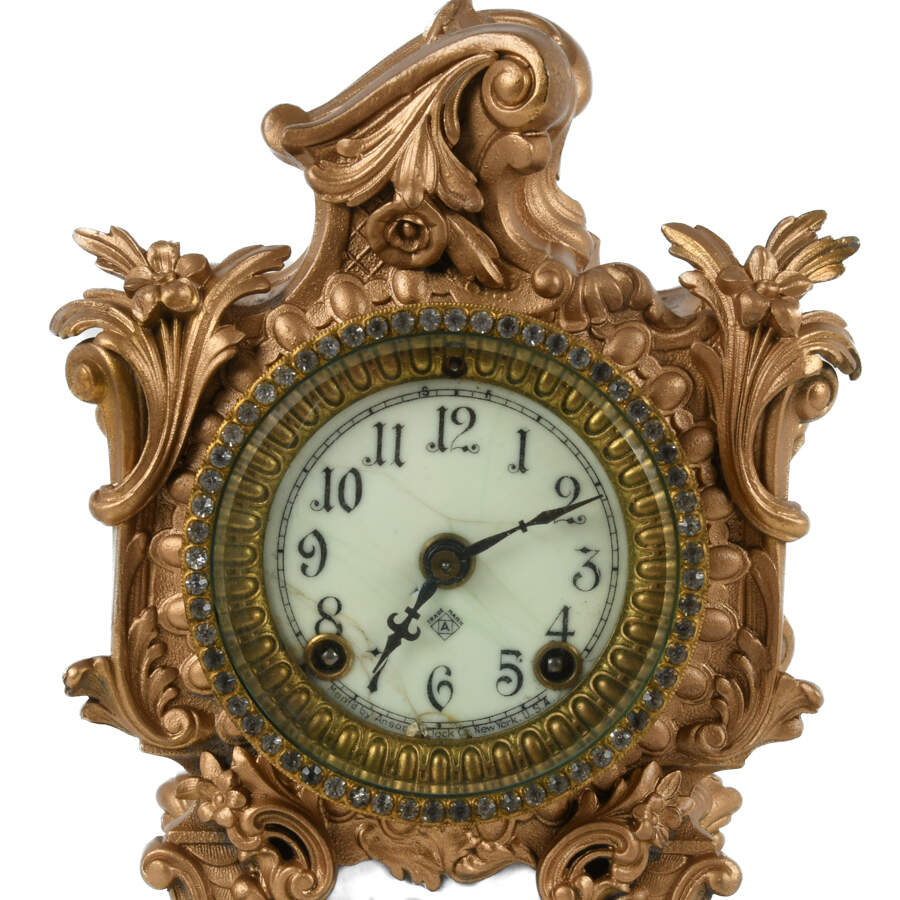 Antique French Clock with Jeweled Bezel Insets and Portrait Porcelain-9