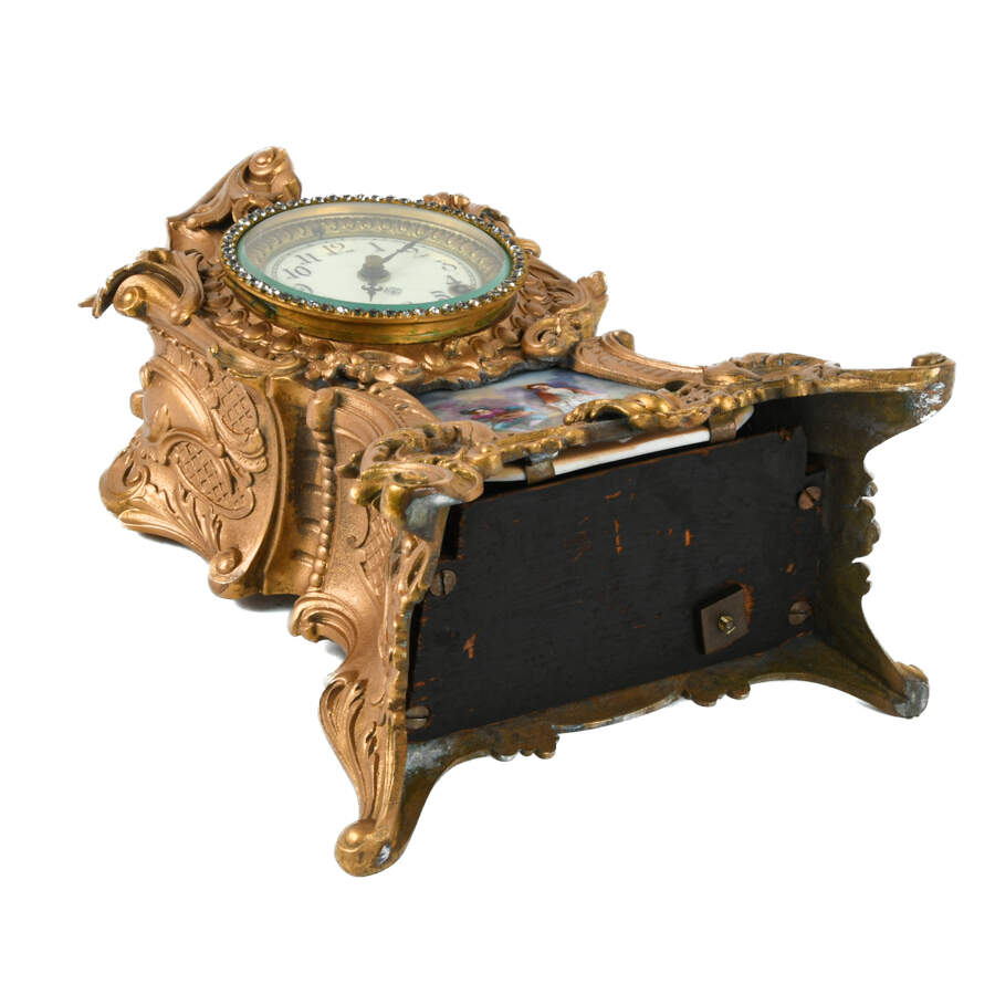 Antique French Clock with Jeweled Bezel Insets and Portrait Porcelain-8