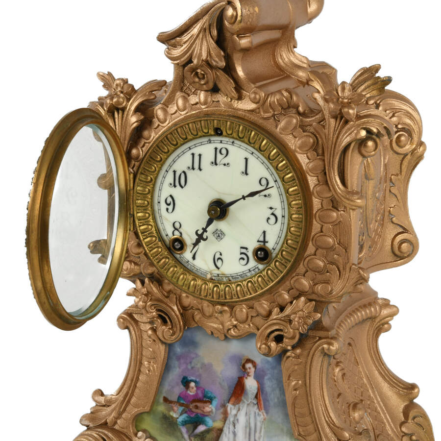 Antique French Clock with Jeweled Bezel Insets and Portrait Porcelain-6