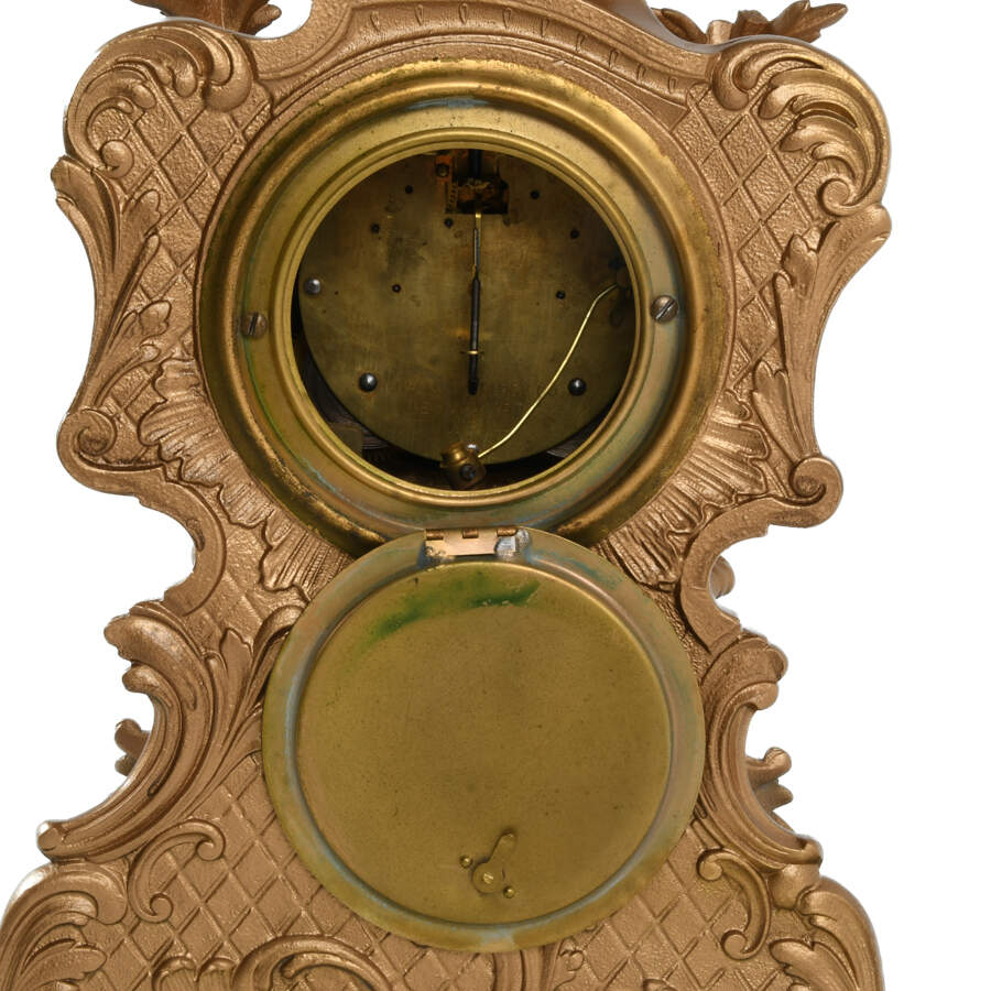 Antique French Clock with Jeweled Bezel Insets and Portrait Porcelain-5