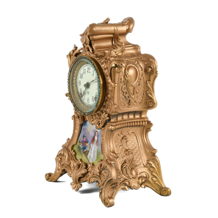 Antique French Clock with Jeweled Bezel Insets and Portrait Porcelain-3