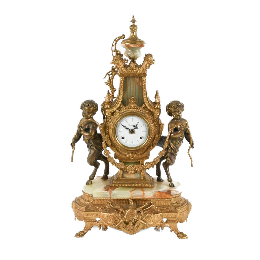 Imperial Gilded Onyx Faun Mantel Clock-1