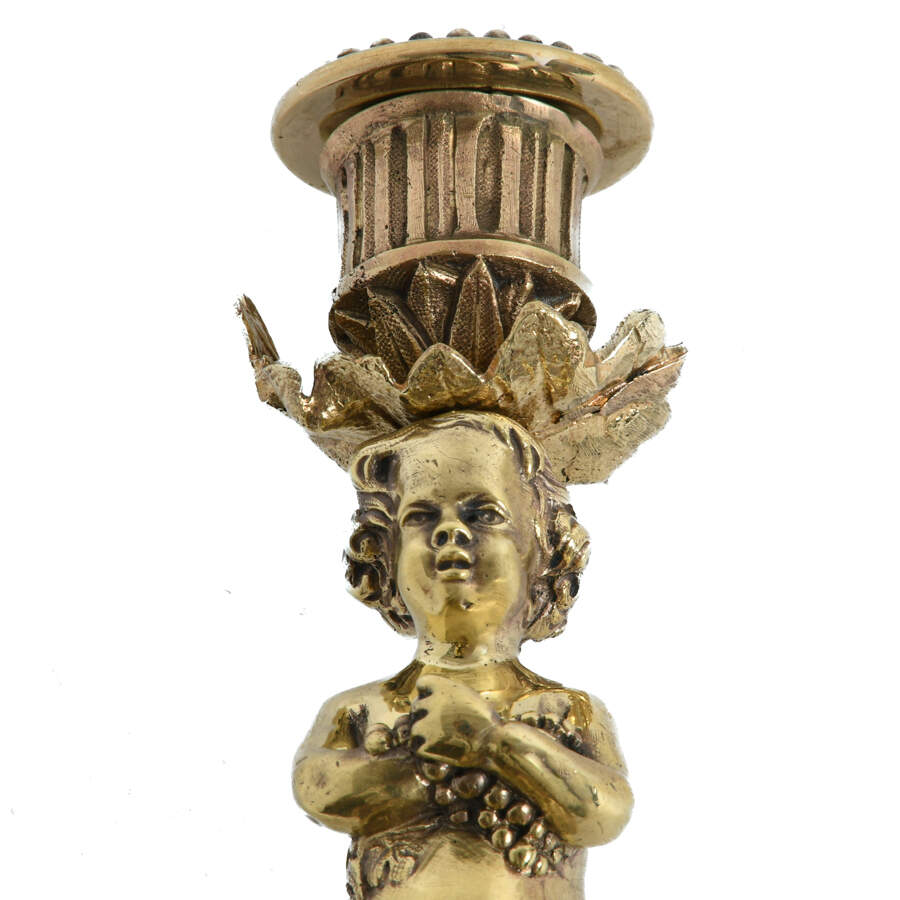 Antique Pair of Gilt Ormolu Cherub Candle Holders-4