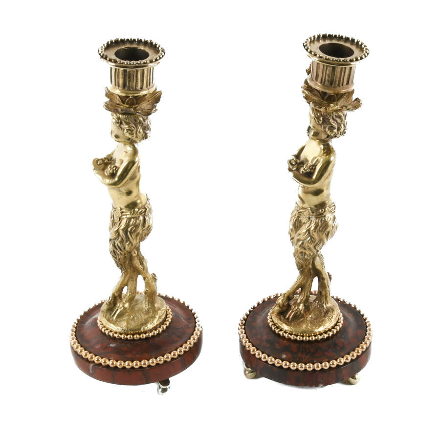 Antique Pair of Gilt Ormolu Cherub Candle Holders-2