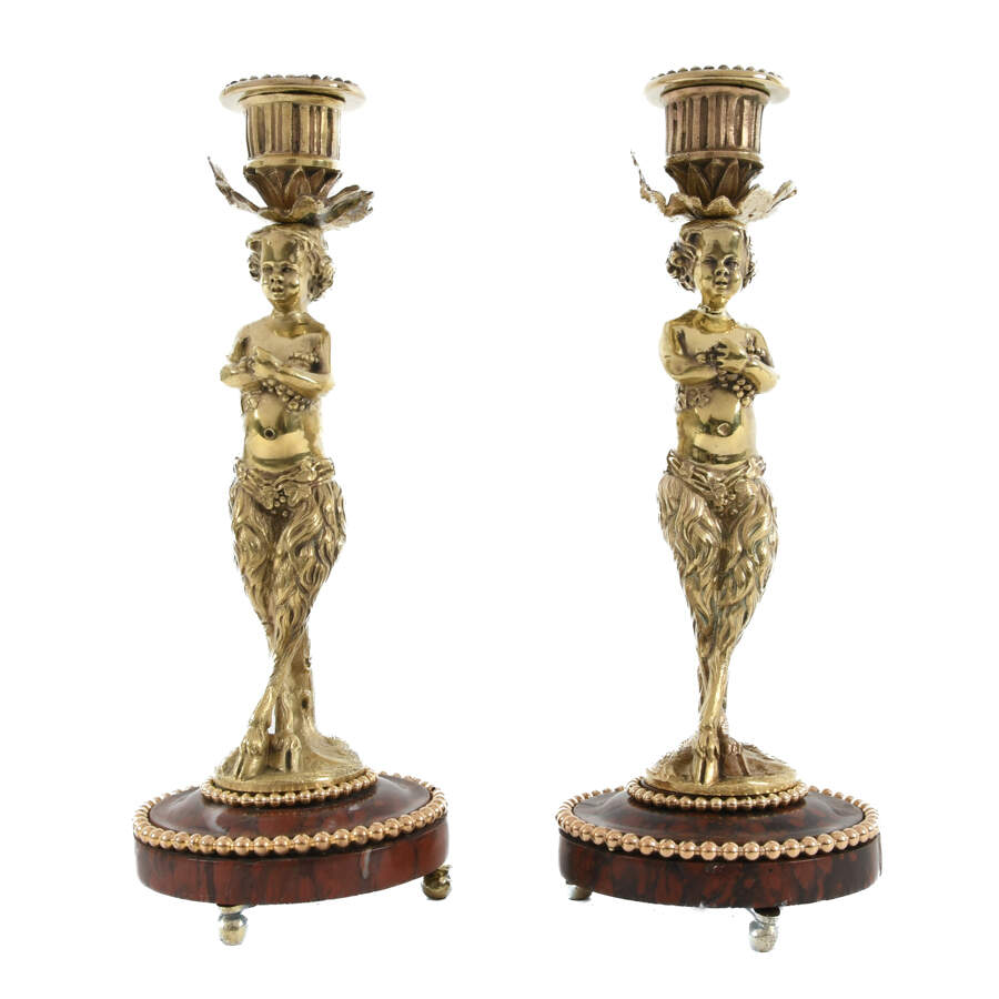 Antique Pair of Gilt Ormolu Cherub Candle Holders-1