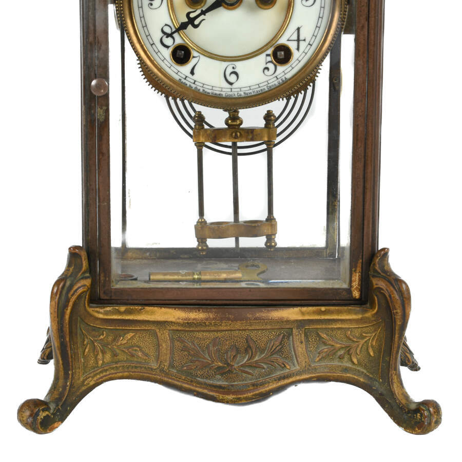 Antique New Haven Brass Regulator Mantel Clock-5