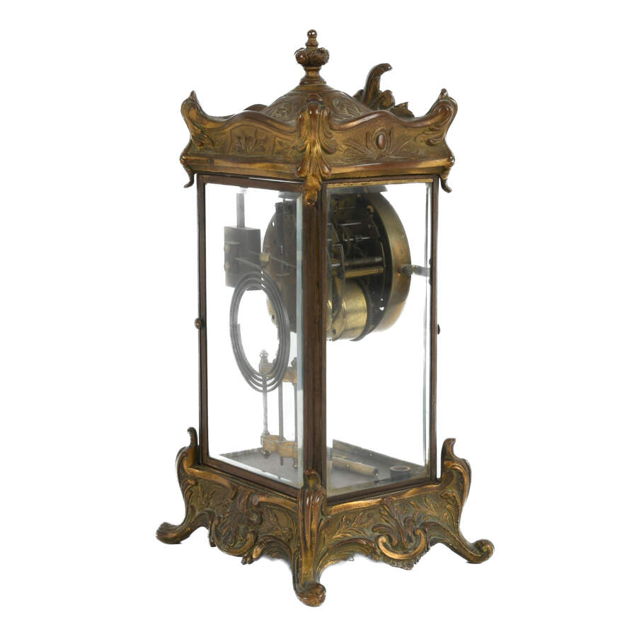 Antique New Haven Brass Regulator Mantel Clock-4