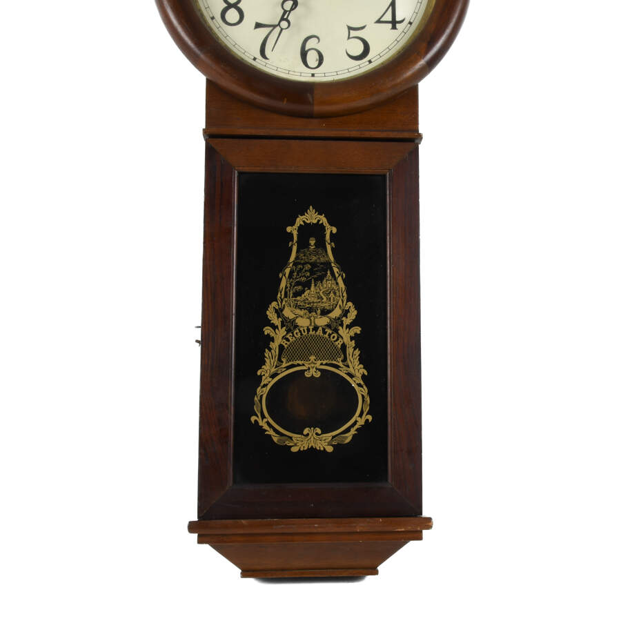 Antique Walnut Regulator Clock with Key and Pendulum-3