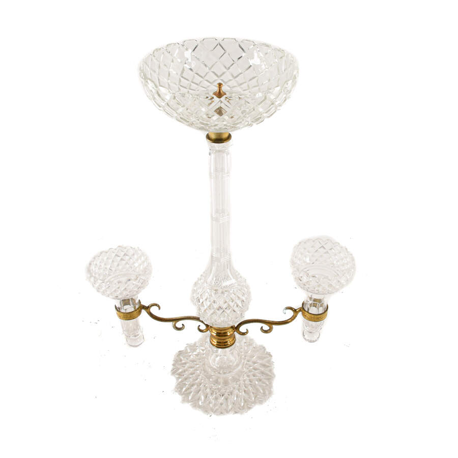 Antique Cut Glass and Gold Tone Metal Candelabra-5