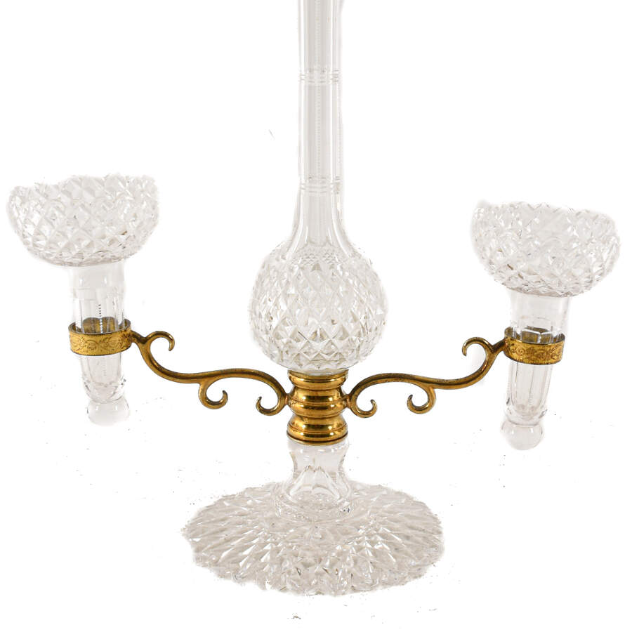 Antique Cut Glass and Gold Tone Metal Candelabra-3