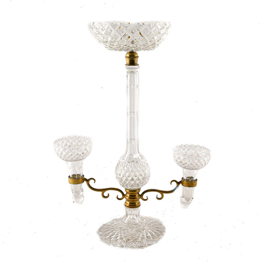 Antique Cut Glass and Gold Tone Metal Candelabra-1