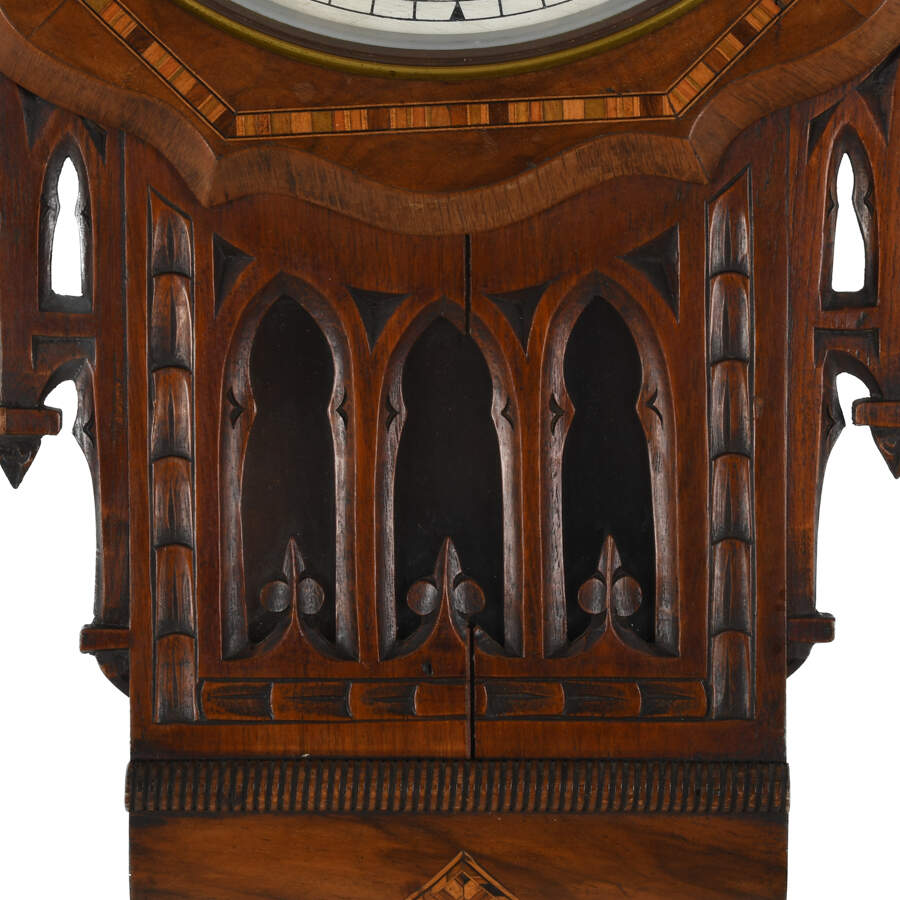 Antique Walnut and Marquetry Inlaid Drop Dial Wall Clock-4