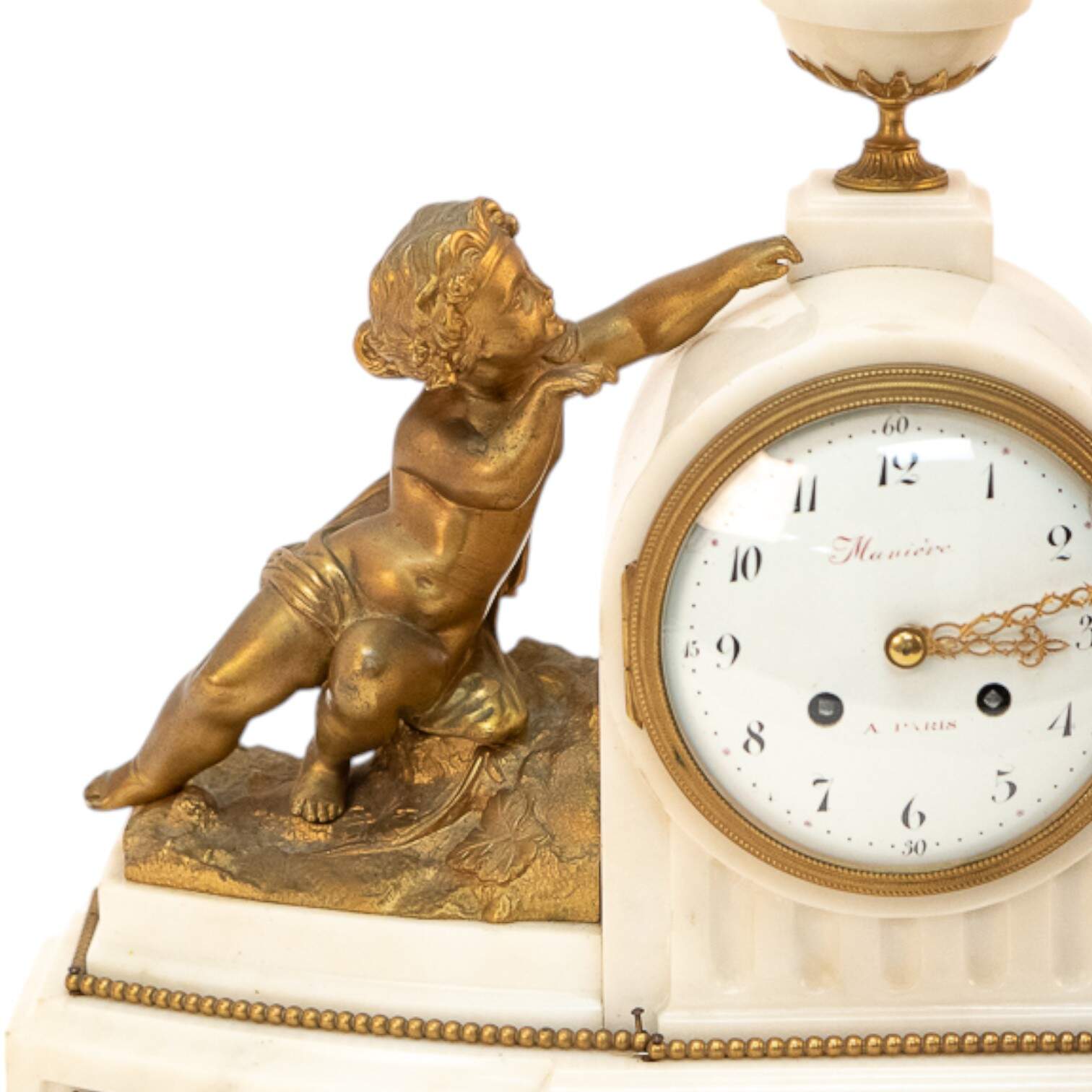 Antique Gilded Bronze and Marble Mantel Clock-7