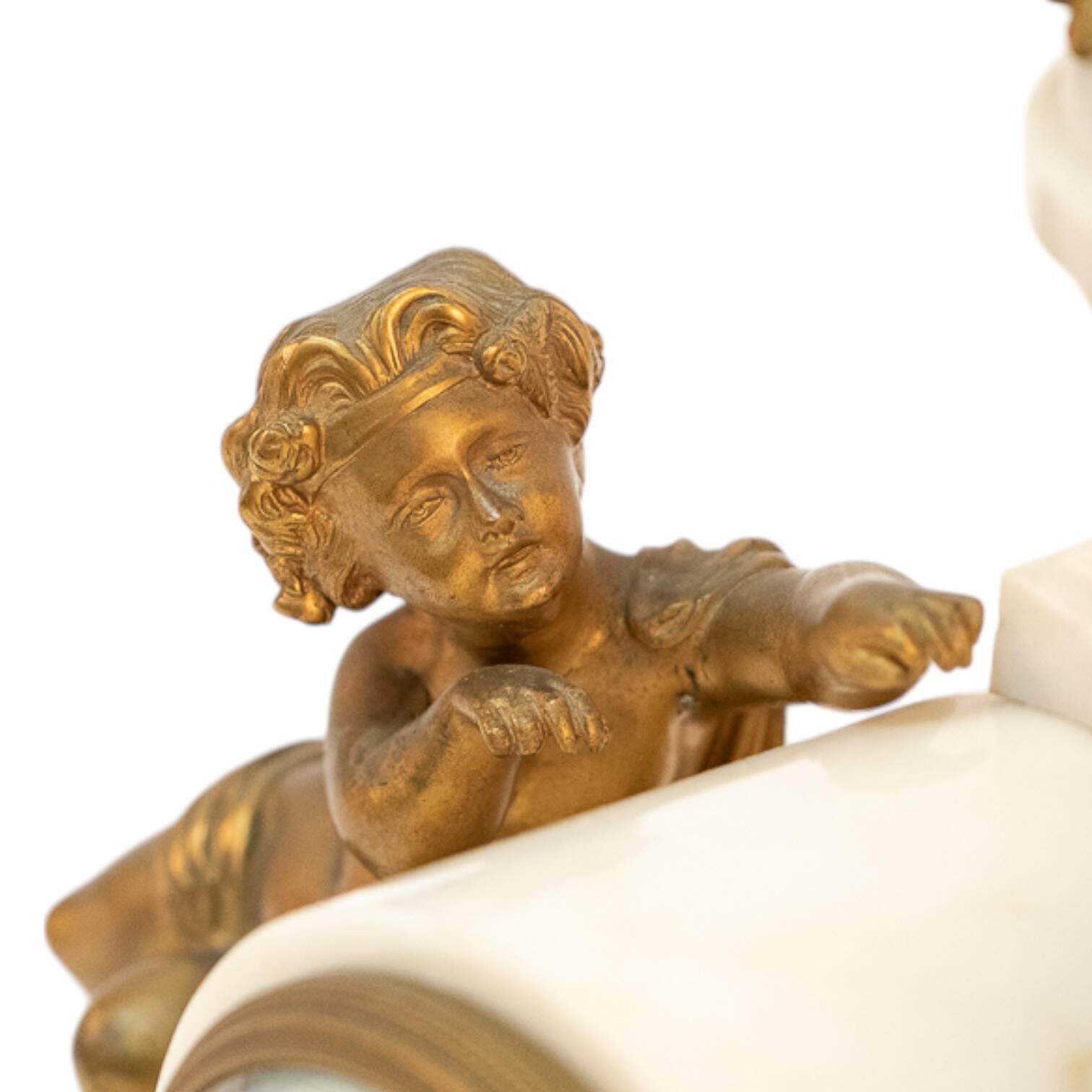 Antique Gilded Bronze and Marble Mantel Clock-4