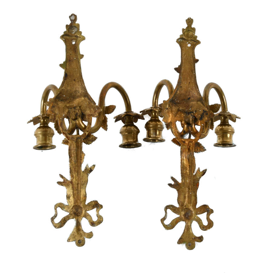 Pair of Gilt Ribbon Tie Wall Sconces-6
