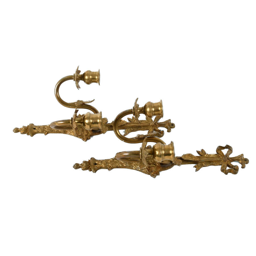 Pair of Gilt Ribbon Tie Wall Sconces-4