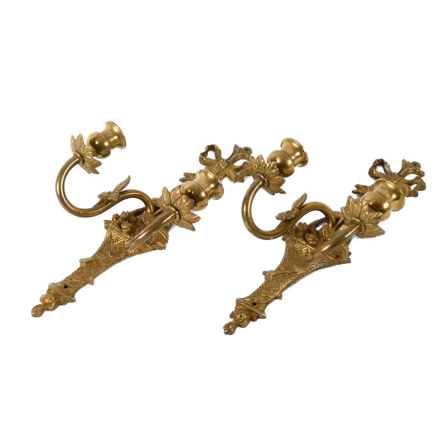 Pair of Gilt Ribbon Tie Wall Sconces-3