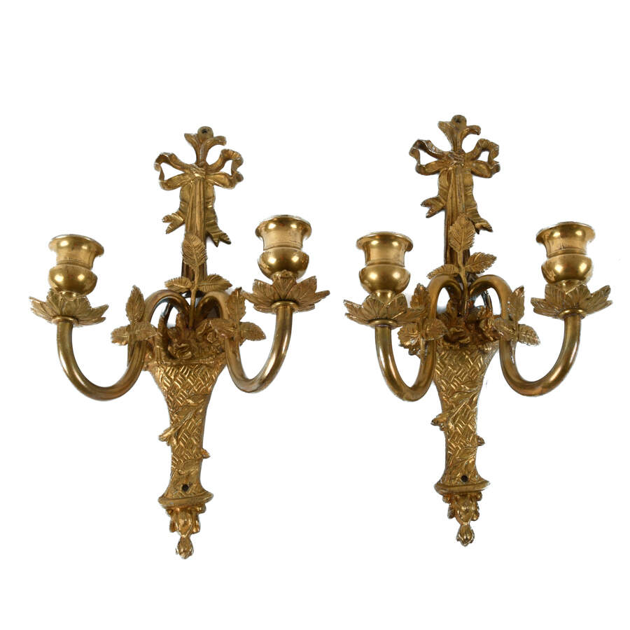 Pair of Gilt Ribbon Tie Wall Sconces-1