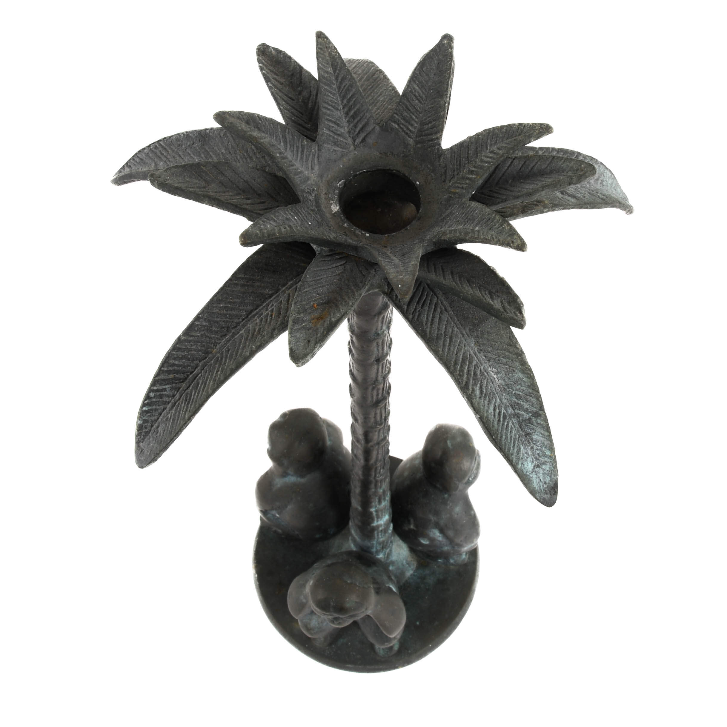Bronze Monkey and Palm Tree Candle Holder-3