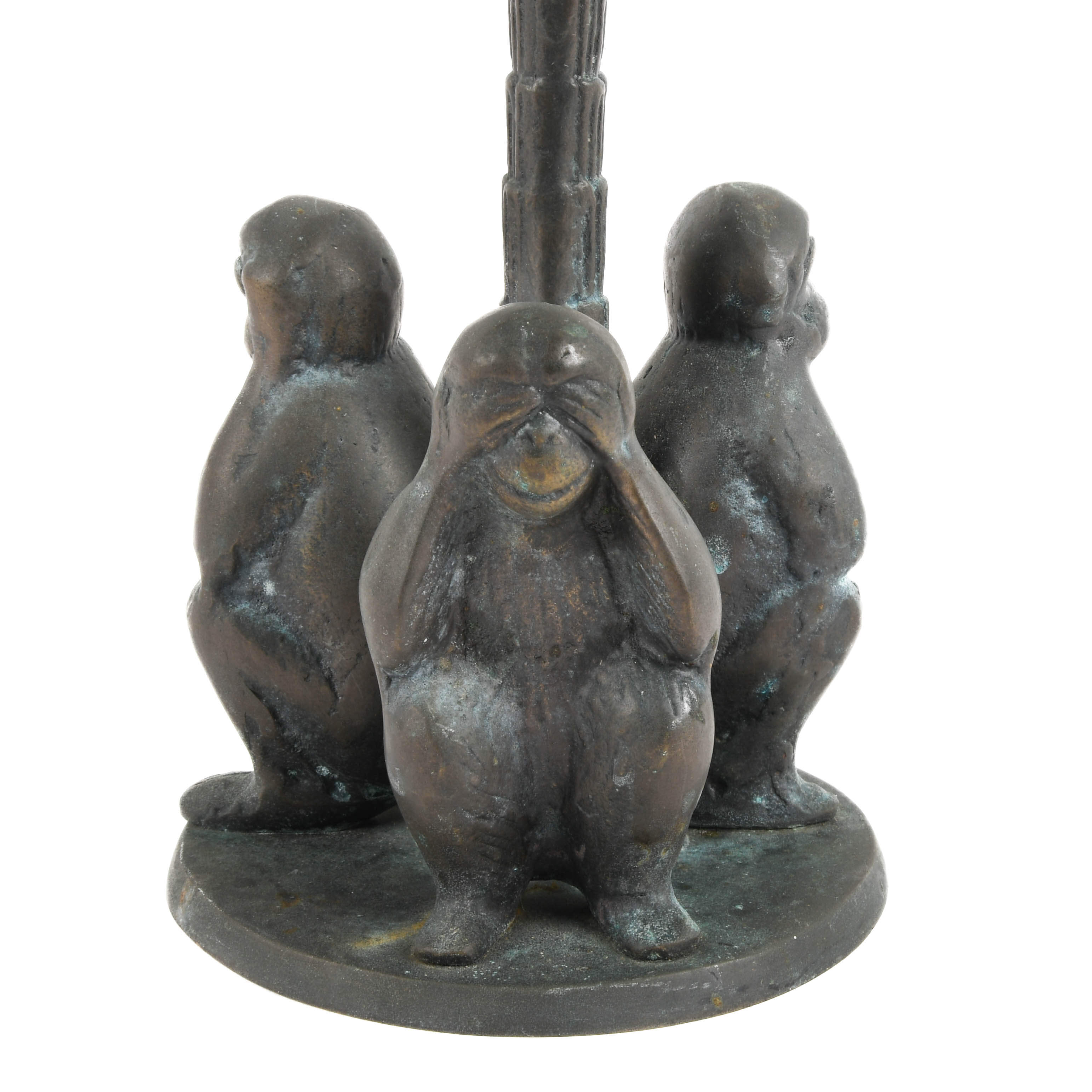 Bronze Monkey and Palm Tree Candle Holder-2