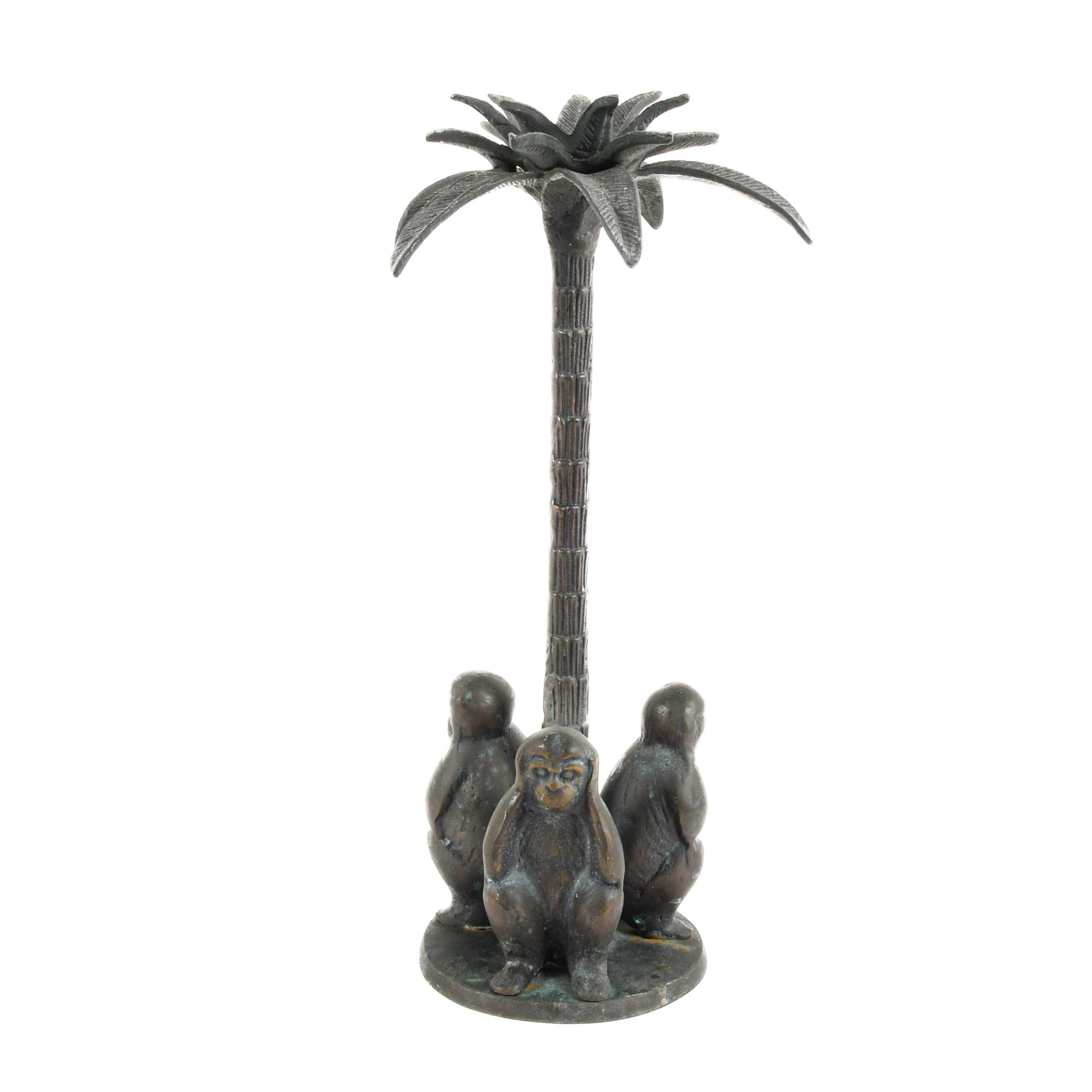 Bronze Monkey and Palm Tree Candle Holder-1